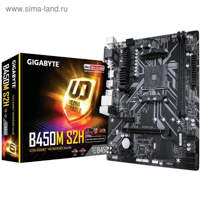 фото Материнская плата gigabyte b450m s2h, am4, b450, 2xddr4, vga, dvi, hdmi, matx