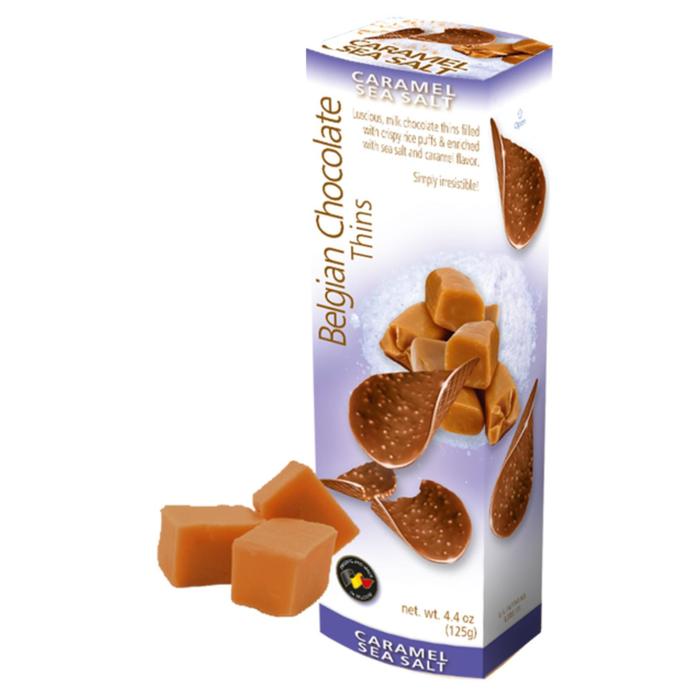 Шоколадные чипсы Belgian Chocolate Thins Caramel Sea Salt, 80 г