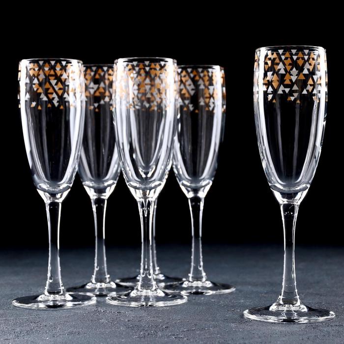 фото Набор бокалов для шампанского «абстракция золото-серебро», 170 мл, 6 шт, в подарочной упаковке gidglass