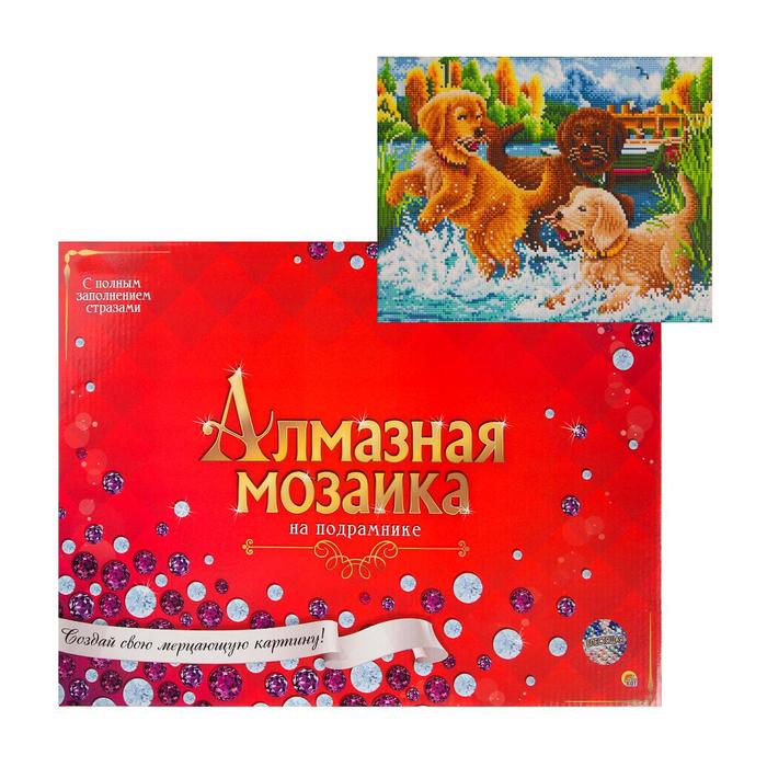 

Алмазная мозаика 40х50 см, с подрамником, с полным заполнением, 33 цвета «Весёлые щенята»
