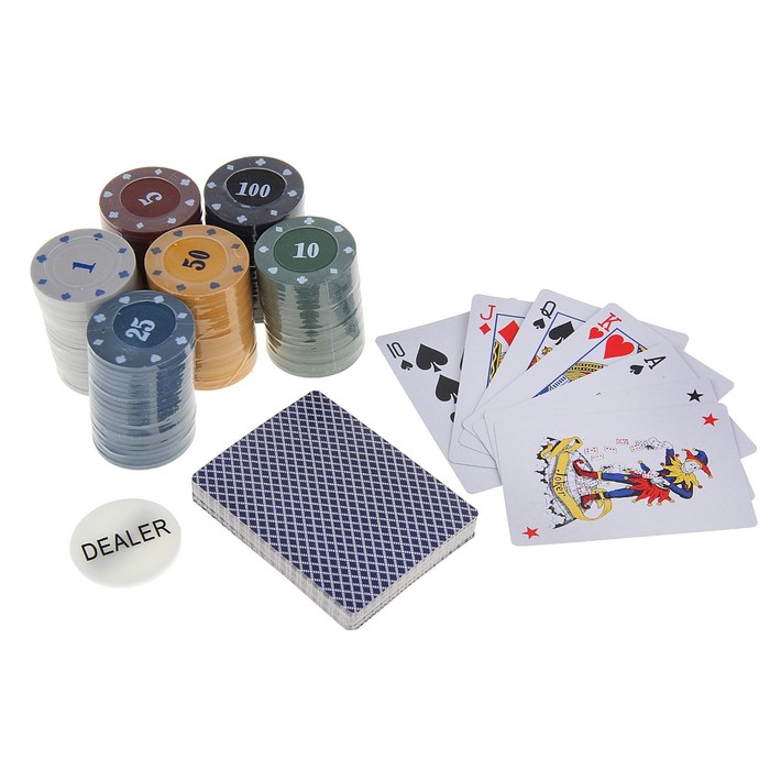 Набор для игры в покер: 2 колоды карт микс,120 фишек с ном, сукно 57х40 см, металл.коробка