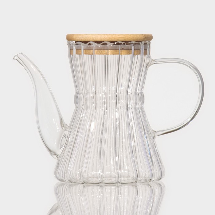 чайник заварочный 600 мл с бамбуковой крышкой Чайник стеклянный заварочный с бамбуковой крышкой «Эко. Восток», 600 мл, 18×11,5×14 см, без сита