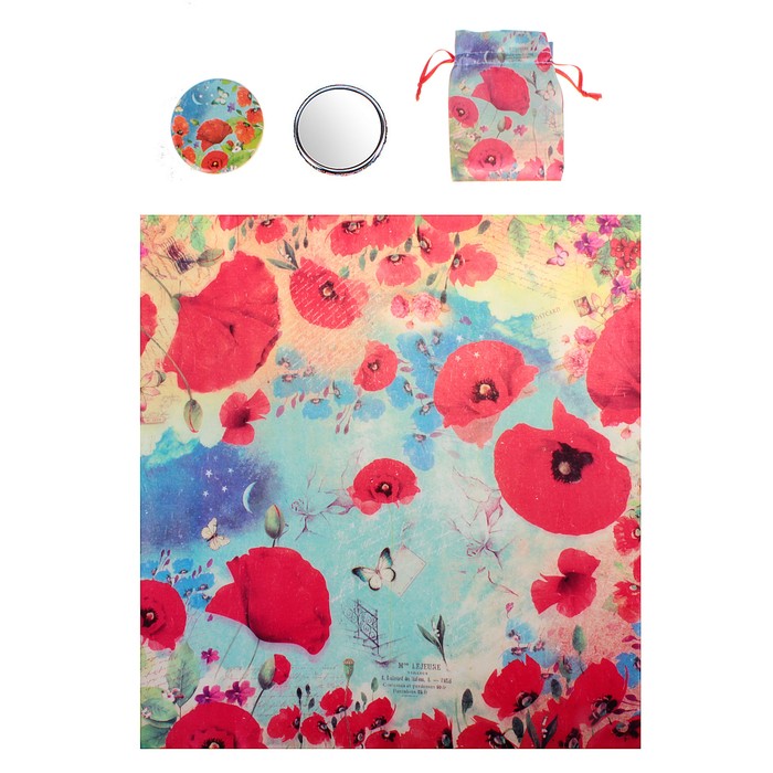 Подарочный набор "Красные маки" (зеркало, платок)