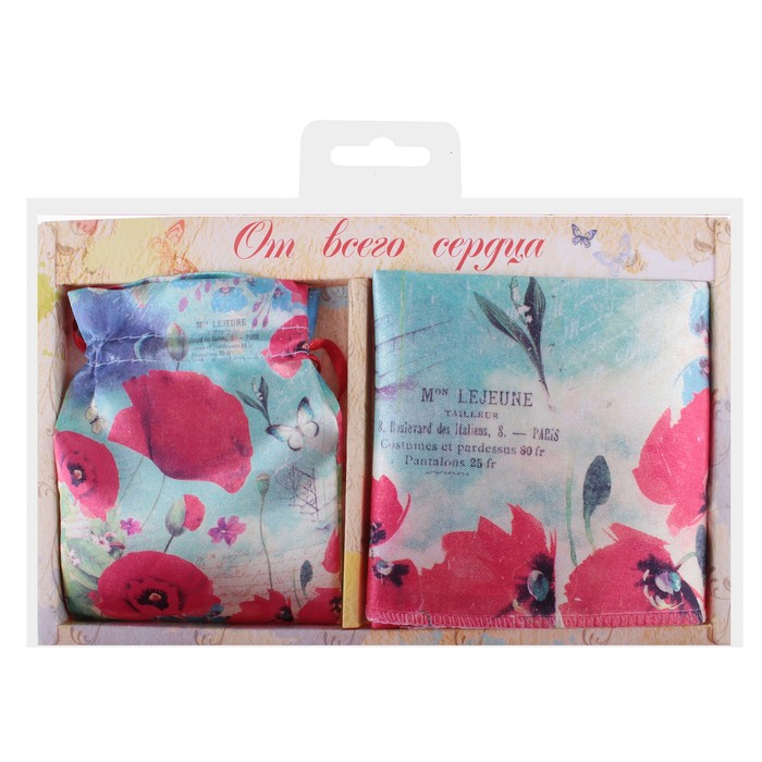 Подарочный набор "Красные маки" (зеркало, платок)