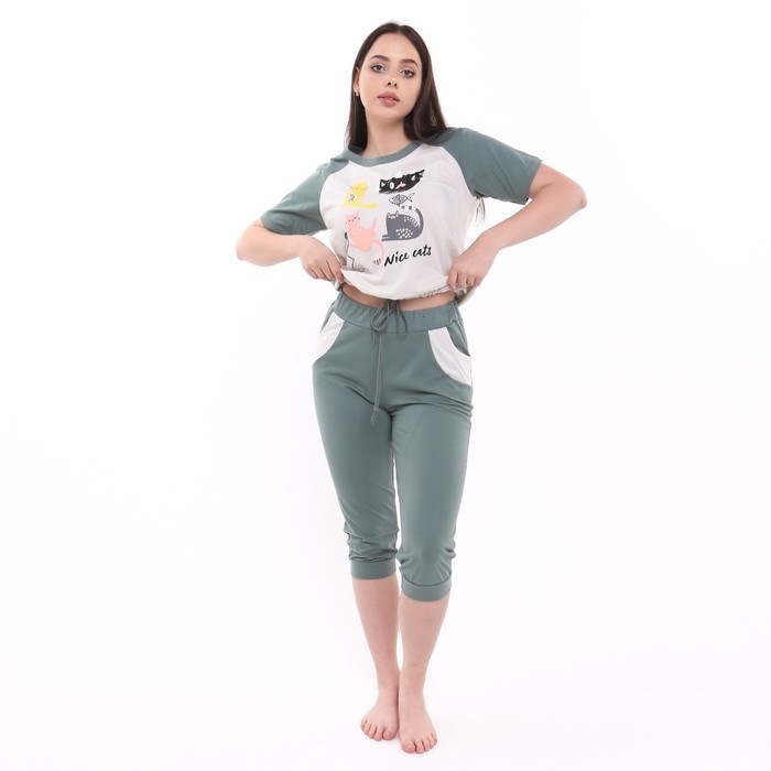 Комплект женский (футболка, бриджи), цвет зелёный, размер 48 бриджи mengyazi базовые 48 размер