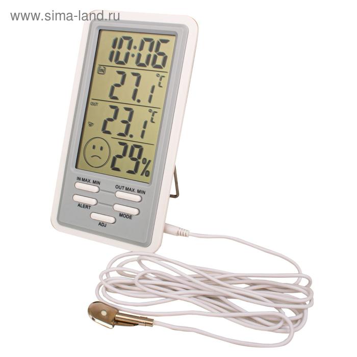 Термогигрометр, цифровой, со встроенными часами и будильником термогигрометр с часами rst 01594