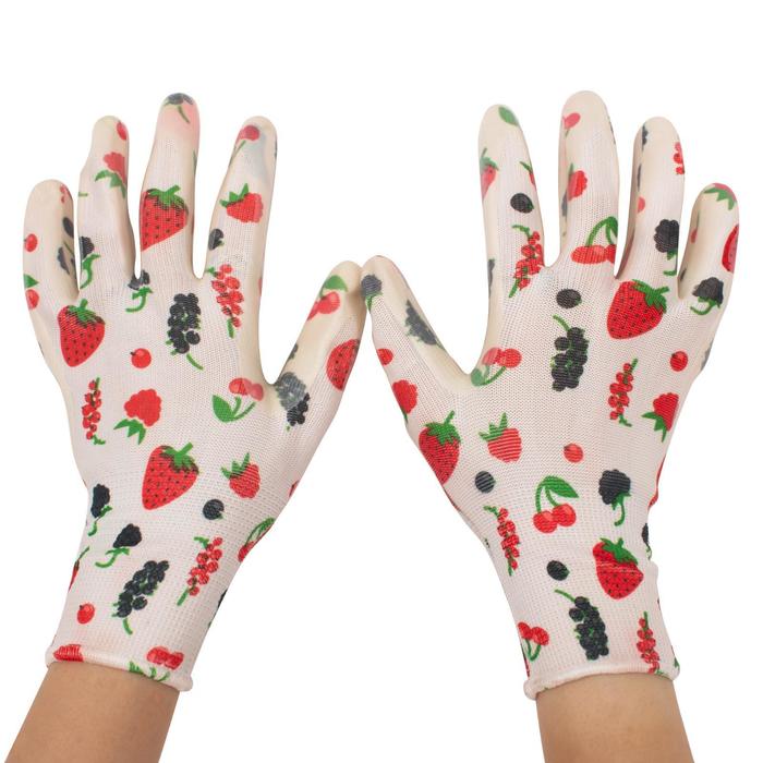 фото Перчатки полиэстер, размер 8, с нитриловым покрытием, «ягоды» garden show