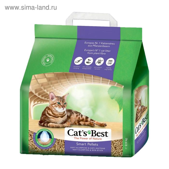 Наполнитель древесный комкующийся Cat's Best Smart Pellets 5 л, 2.5 кг наполнитель древесный комкующийся cat s best smart pellets 10 л 5 кг