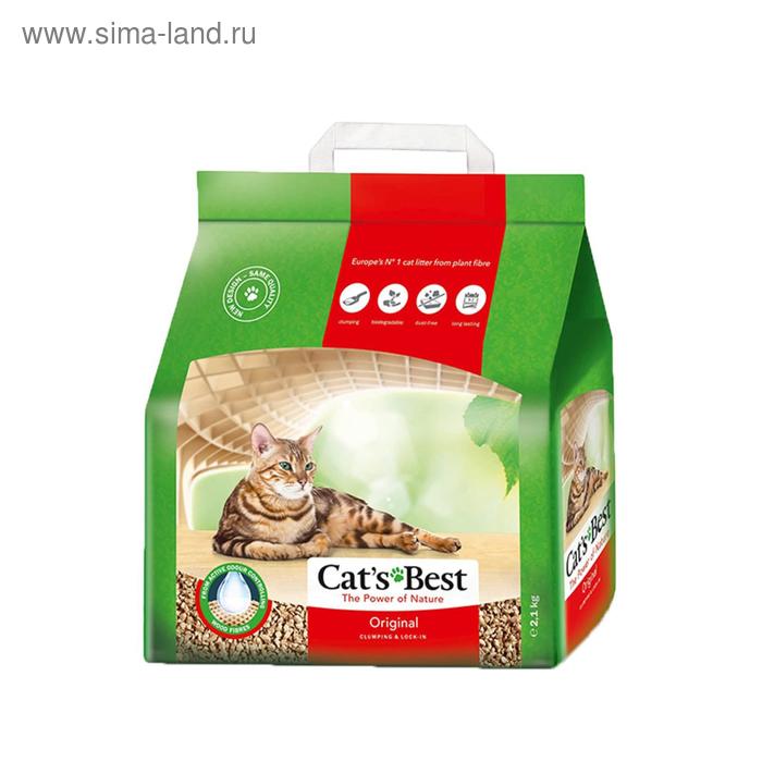 Наполнитель древесный комкующийся Cat's Best Original 5 л, 2,1 кг наполнитель cats best universal strawberry древесный впитывающий 10 л 5 5 кг