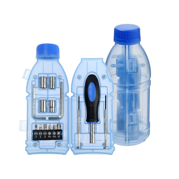 Набор инструментов ТУНДРА, подарочный пластиковый кейс Бутылка, 15 предметов набор для восстановления резьбы тундра м10х1 5 15 предметов