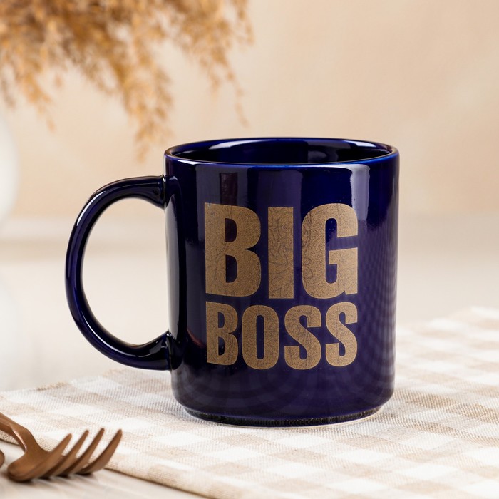 фото Кружка "big boss", синяя, керамика, 0.35 л, 1 сорт, микс керамика ручной работы