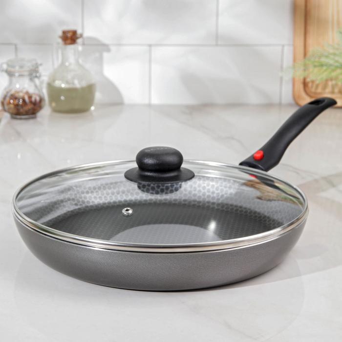 Сковорода 28 см Discovery, стеклянная крышка, съемная ручка