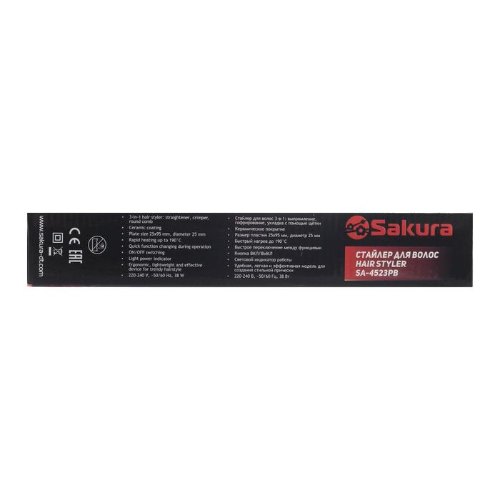 Купить Стайлер Sakura SA-4523PB, 3-в-1, 38 Вт, 190ºС, керамика, пластины 25х95 мм, чёрно-розовый Стайлер Sakura SA-4523PB, 3-в-1, 38 Вт, 190ºС, керамика, пластины 25х95 мм, чёрно-розовый