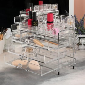 

Бокс для хранения маникюрных/косметических принадлежностей, 19 секций, 3 выдвижных ящика, 25,3 × 15,6 × 22,6 см, цвет прозрачный