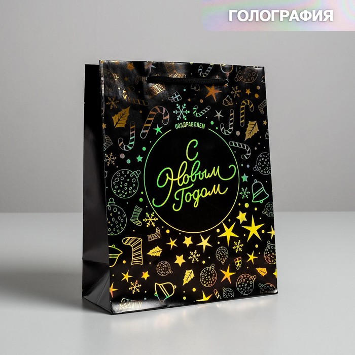 

Пакет голография вертикальный «Поздравляем с Новым годом», MS 23 × 18 × 10 см