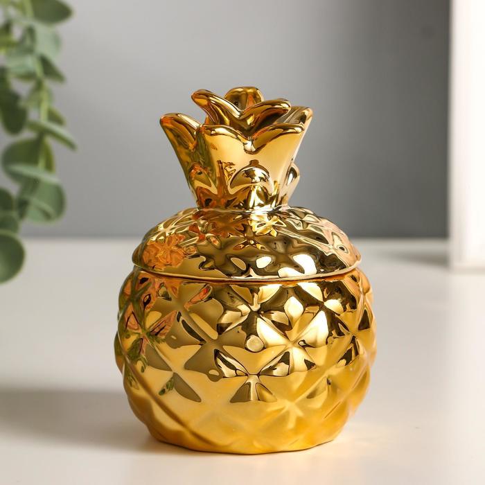 Шкатулка керамика "Золотой ананас" 10х8х8 см