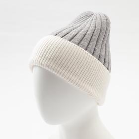 

Шапка женская MINAKU шерстяная с подворотом, размер 54-56, цвет серый/белый