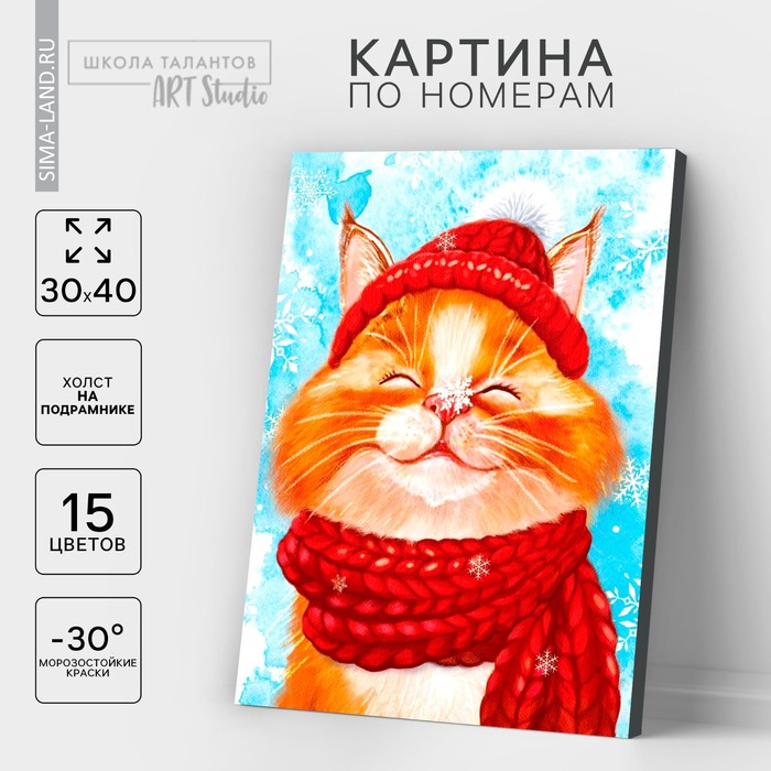 Картина по номерам на холсте с подрамником «Довольный кот» 30 × 40 см
