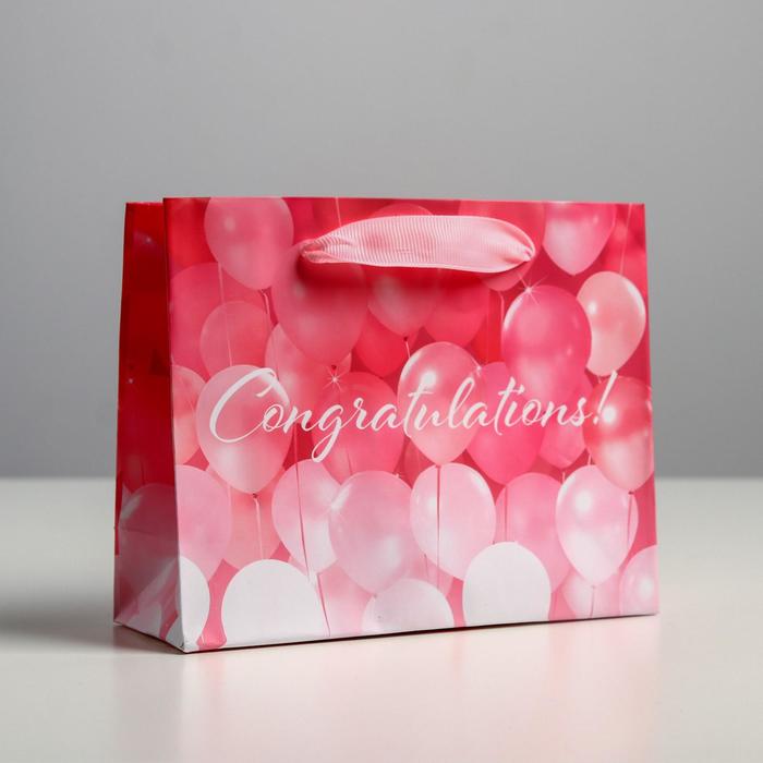 пакет крафтовый горизонтальный congratulations s 15 x 12 x 5 5 см Пакет подарочный ламинированный горизонтальный, упаковка, «Congratulations!», S 15 х 12 х 5.5 см