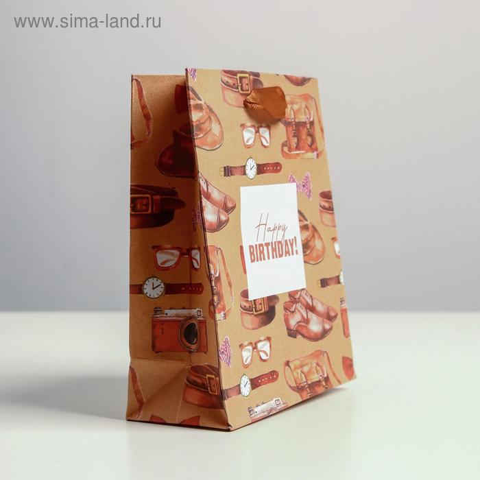 

Пакет крафтовый вертикальный «Happy birthday», S 12 × 15 × 5.5 см