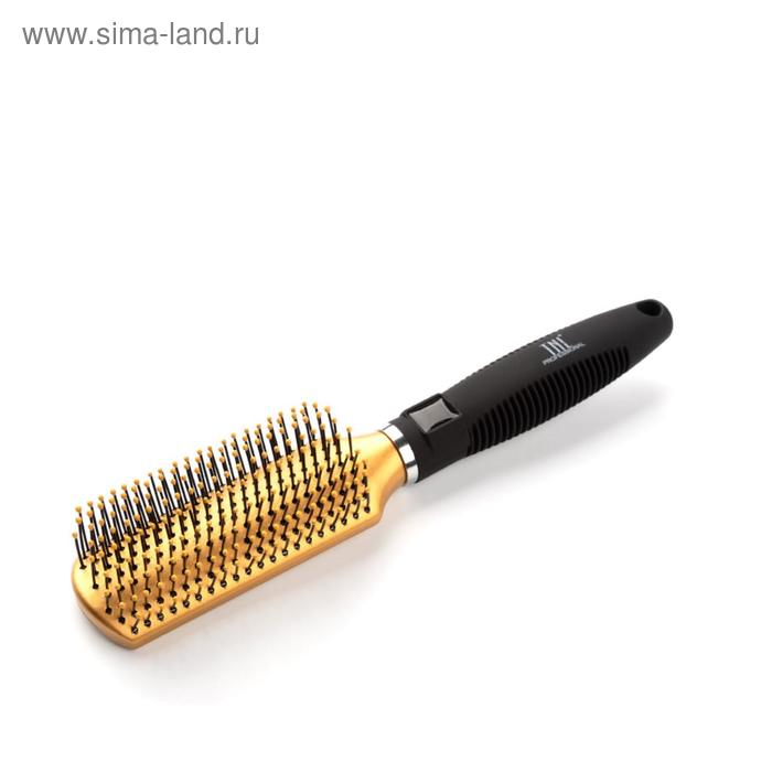 Щетка массажная для волос TNL прямоугольная, нейлоновые штифты, 40 мм, золотая