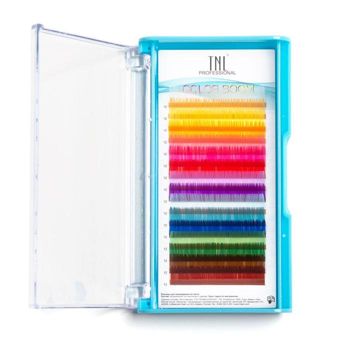 

Цветные ресницы на ленте TNL Color boom MIX 0.10, 12 мм, изгиб C, 16 линий