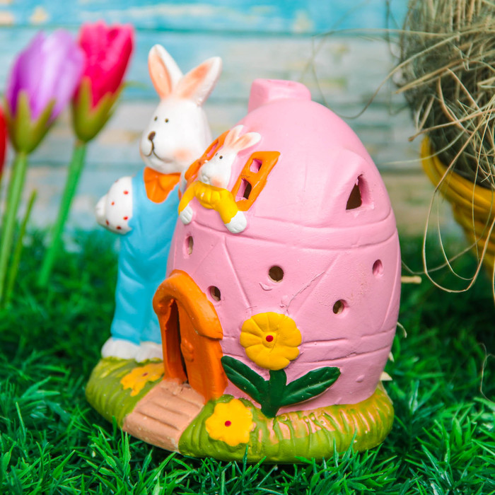 Сувенир "Подсвечник кролик у домика-яйца" МИКС