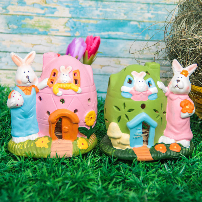 Сувенир "Подсвечник кролик у домика-яйца" МИКС