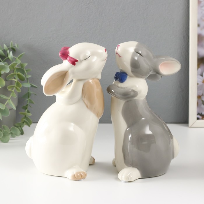 Сувенир керамика Кролики милашки белые МИКС 20х10х10,5 см
