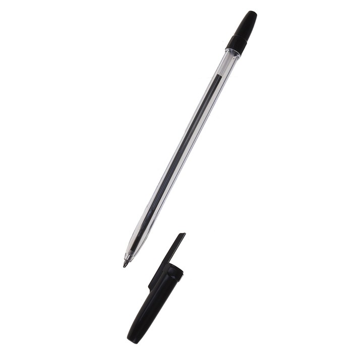 Ручка шариковая WH-583 стержень черный, прозрачный корпус с черным колпачком