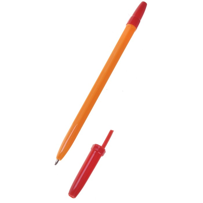 Ручка шариковая WX-583 стержень красный, корпус оранжевый с красным колпачком
