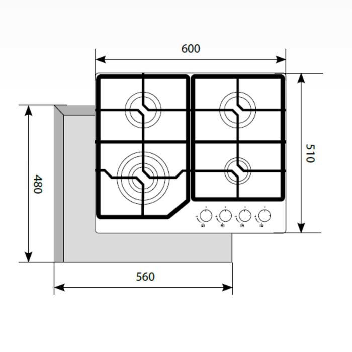 

Варочная поверхность Lex GVG 6040-1 IV LIGHT, газовая, 4 конфорки, светло-бежевая