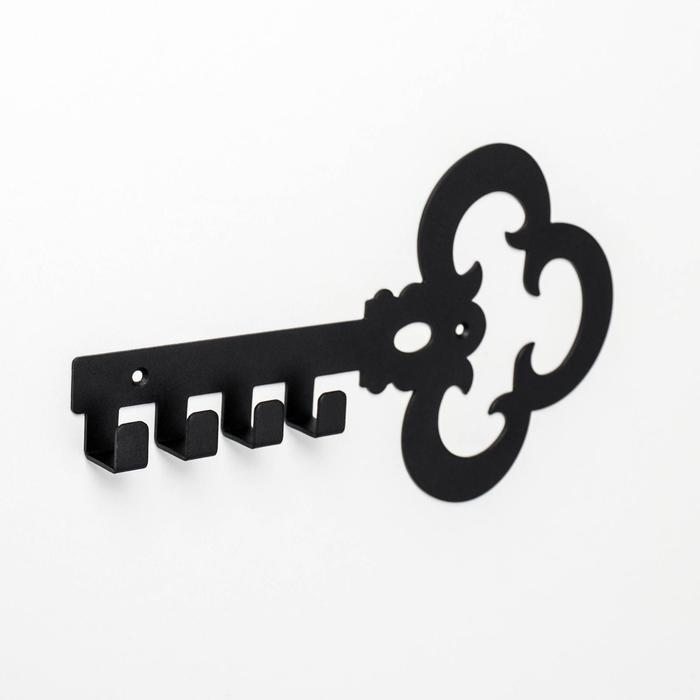 Вешалка-ключница на 4 крючка «Ключик», цвет чёрный