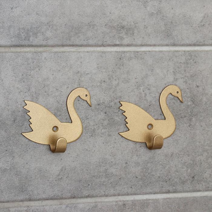 фото Набор крючков «лебеди», 2 шт, металл, цвет золотой gala