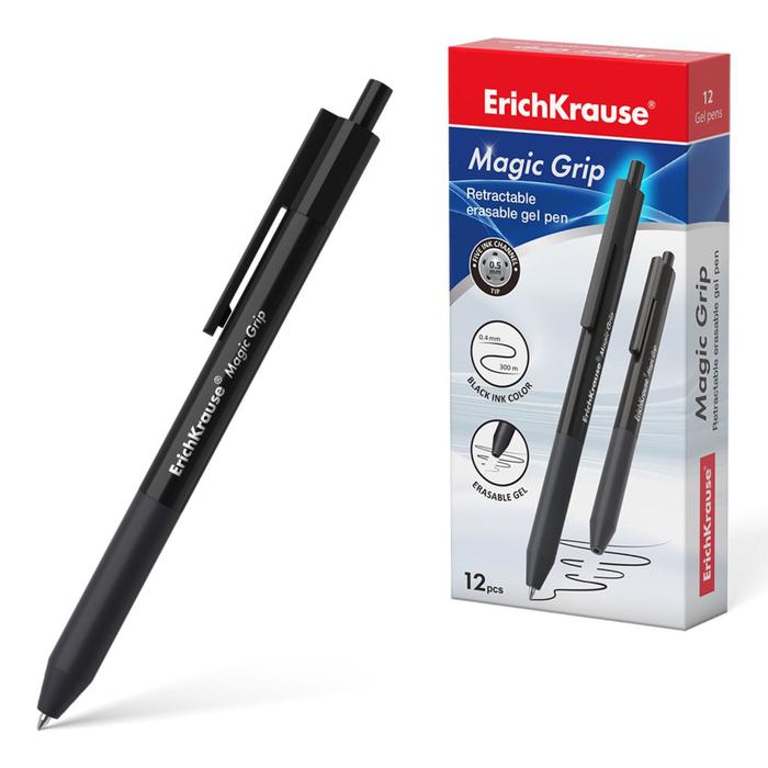 

Ручка гелевая стираемая ErichKrause "ErgoLine" Magic, узел 0.5 мм, чернила черные, эргономичная с держателем, корпус "Soft-touch"