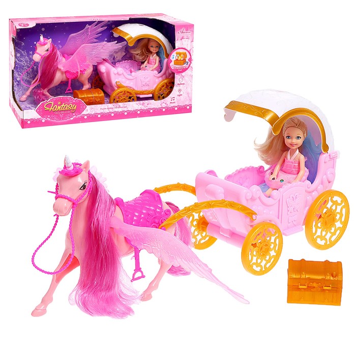 Карета для кукол, с куклой, свет, звук транспорт без бренда карета для кукол сказка с куклой лошадь ходит свет звук