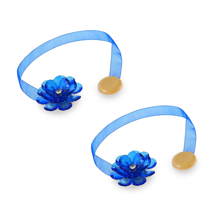 Подхват для штор на ленте "Цветок", набор 2шт, цвет голубой