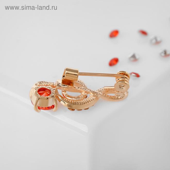 фото Брошь "скрипичный ключ" мини, вдохновение, цвет бело-красный в золоте queen fair