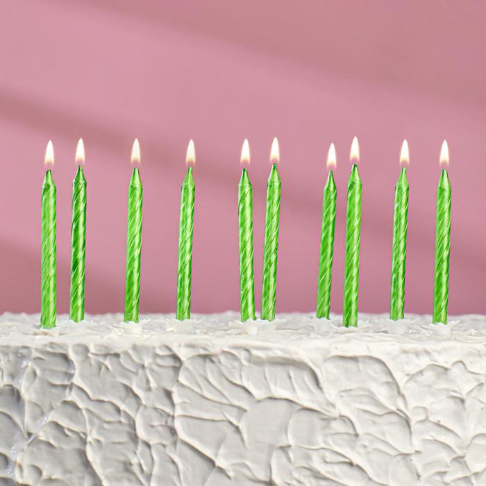 Свечи в торт Спираль, 6 см, зелёные, набор 10 шт свечи в торт звезды 7х0 6 см 6 шт