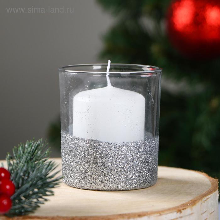 Свеча в стакане Праздничная, 7,8х7 см, 27 ч, 265 г, серебро