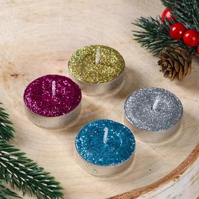 

Набор новогодних свечей чайных "С Новым годом, золото, серебро", блёстки, 4 шт