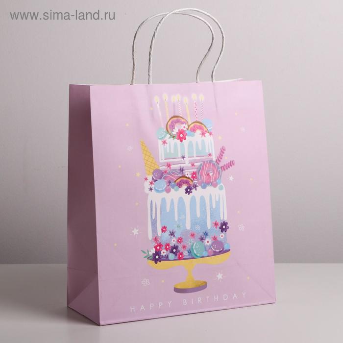 

Пакет крафтовый Happy Birthday, 26 × 30 × 11,5 см
