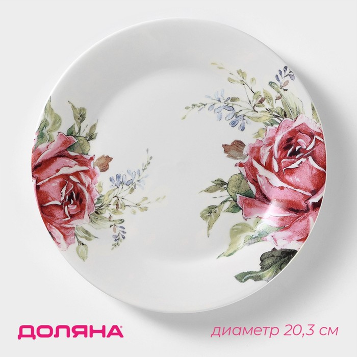 Тарелка фарфоровая десертная Доляна «Роза», d=20,3 см, цвет белый тарелка фарфоровая доляна organic gold d 27 5 см цвет белый