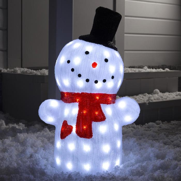 Светодиодная фигура «Снеговик в цилиндре» 25 × 60 × 25 см, акрил, 50 LED, 24 В, свечение белое светодиодная фигура мишка на доске 25 × 35 × 19 см акрил 50 led 220 в свечение белое