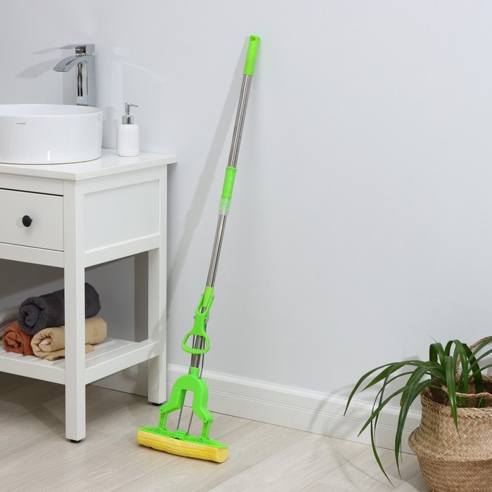 Швабра PVA со складным отжимом, телескопическая стальная ручка 96-120 см, цвет МИКС