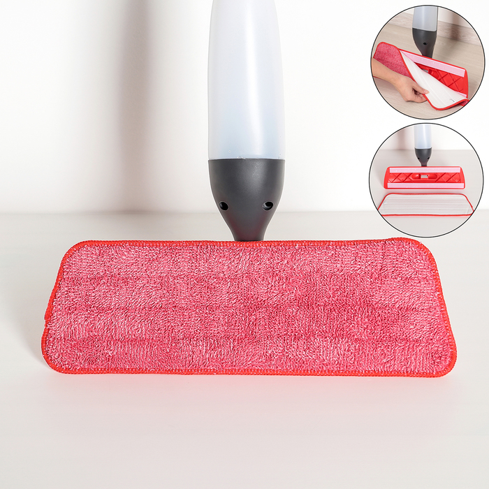 Швабра для мытья пола с распылителем Доляна, металлическая ручка 118 см, насадка микрофибра 40×14 см, цвет МИКС