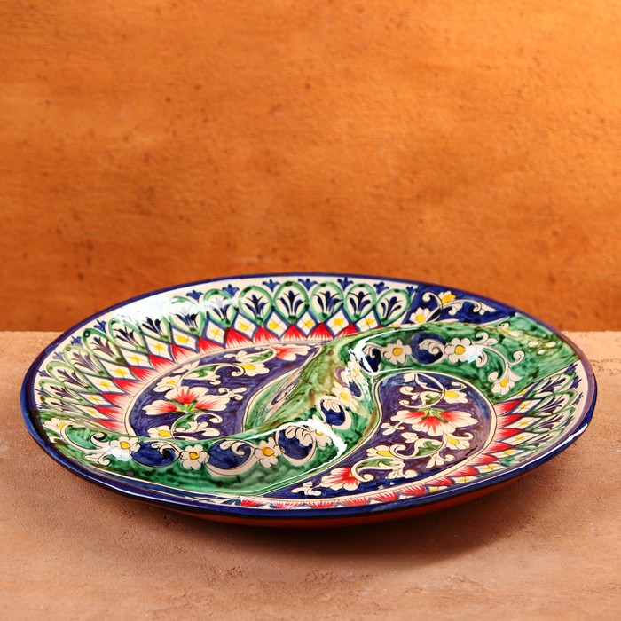Менажница Риштанская Керамика Цветы, 32 см, 2-х секционная, синяя