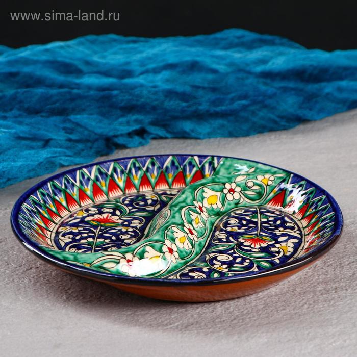 Менажница Риштанская Керамика Цветы, 18 см, 2-х секционная, синяя