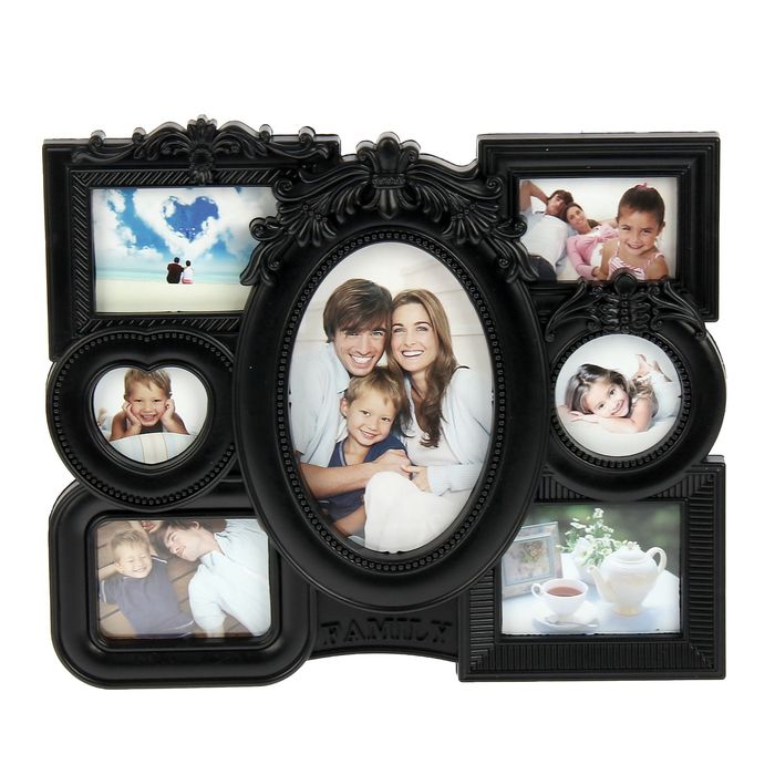 Фоторамка "Рококо" чёрная на 7 фото 10х15 см, 9х7 см, 5,5х5,5 см, 8,5 см