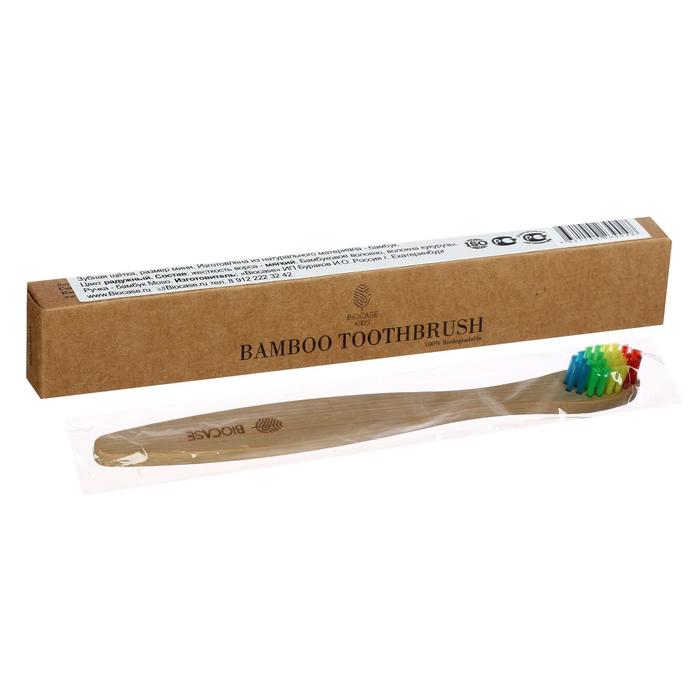 Бамбуковая зубная щётка Biocase, мини, радужная зубная щетка biocase бамбуковая мини зеленый